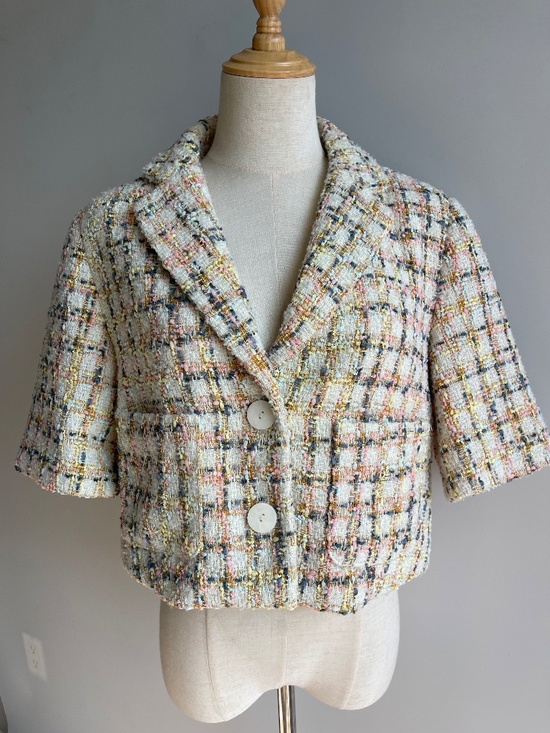 Primark Jackets & Blazers - Pastel Tweed Boucle Cropped Blazer Old Money Style US10